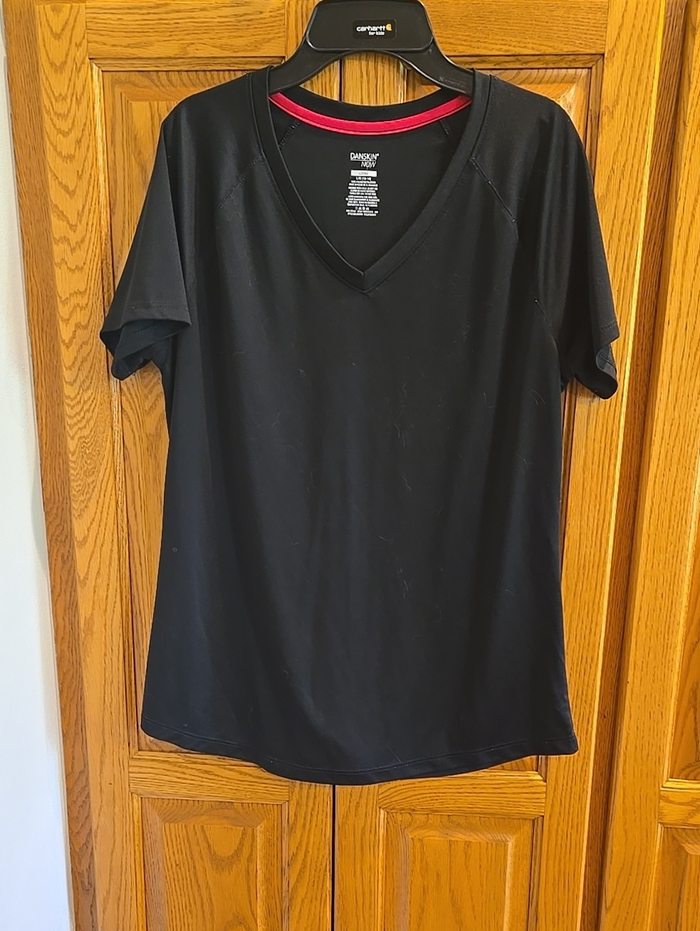 Danskin Now Black V-Neck Athleisure Workout Top L 12-14 Womens